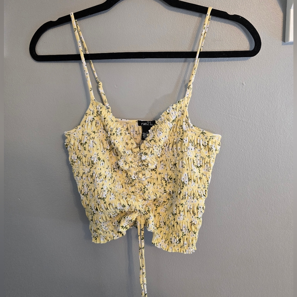Rue 21 Yellow Floral Ruched Camisole